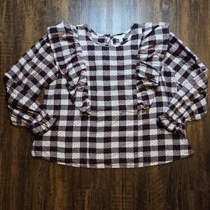 Terra & Sky Plaid Ruffle Blouse - Black and White